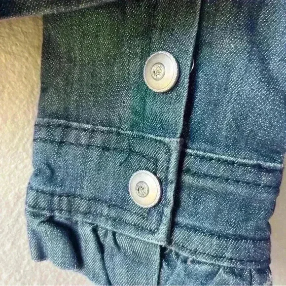 CHRISTINE ALEXANDER Jean Jacket Ruffle Trim Rhinestone Buttons Denim XS - Picture 5 of 12